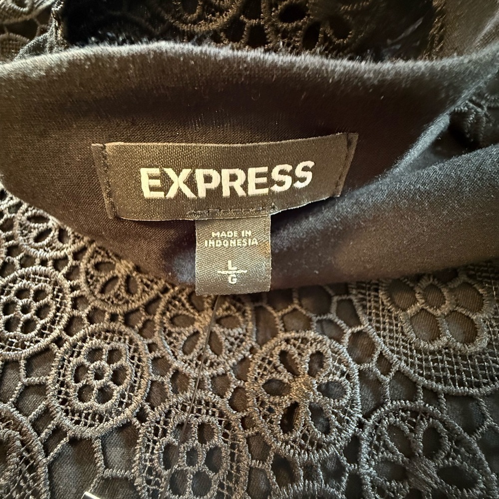 NWT Express Black Lace Crochet Long Sleeve Babydoll Dress Womens size L - Picture 5 of 15